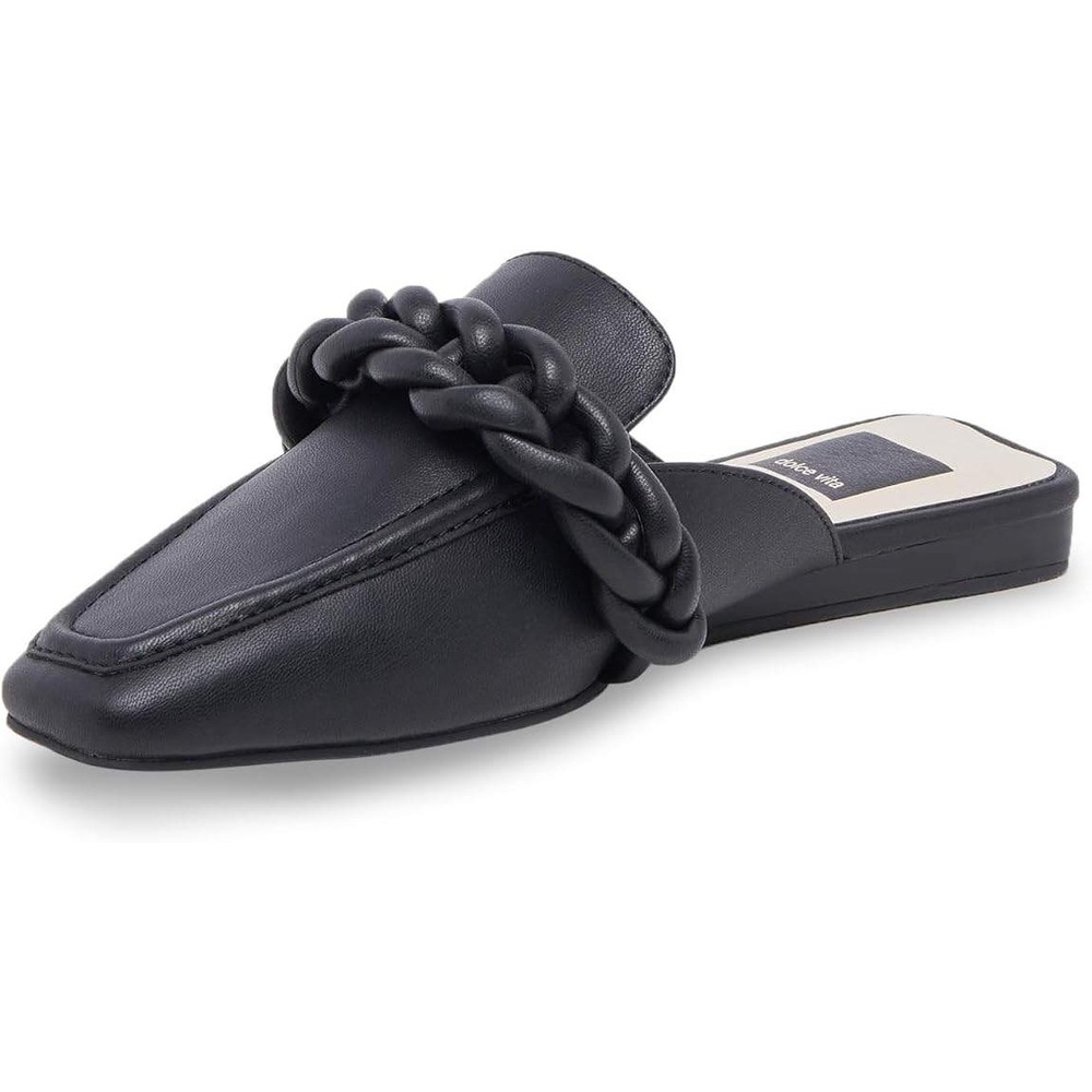 Dolce Vita Black Braided Strap Square Toe Mules Flat Slip On Slides Shoes
